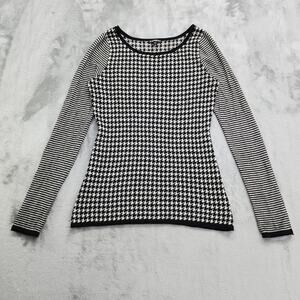 Express Sweater Womens M Black White Houndstooth Striped Sleeves Merino Wool